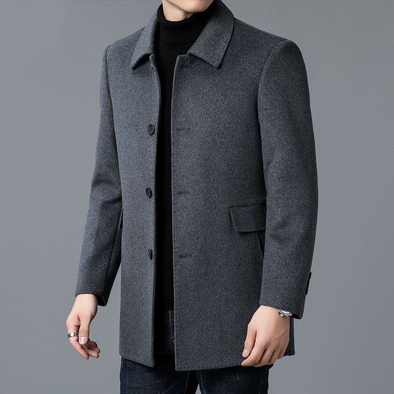 Wool Scarf Men - Wollmischmantel Weiß Herren Schalkragen Revers Formell